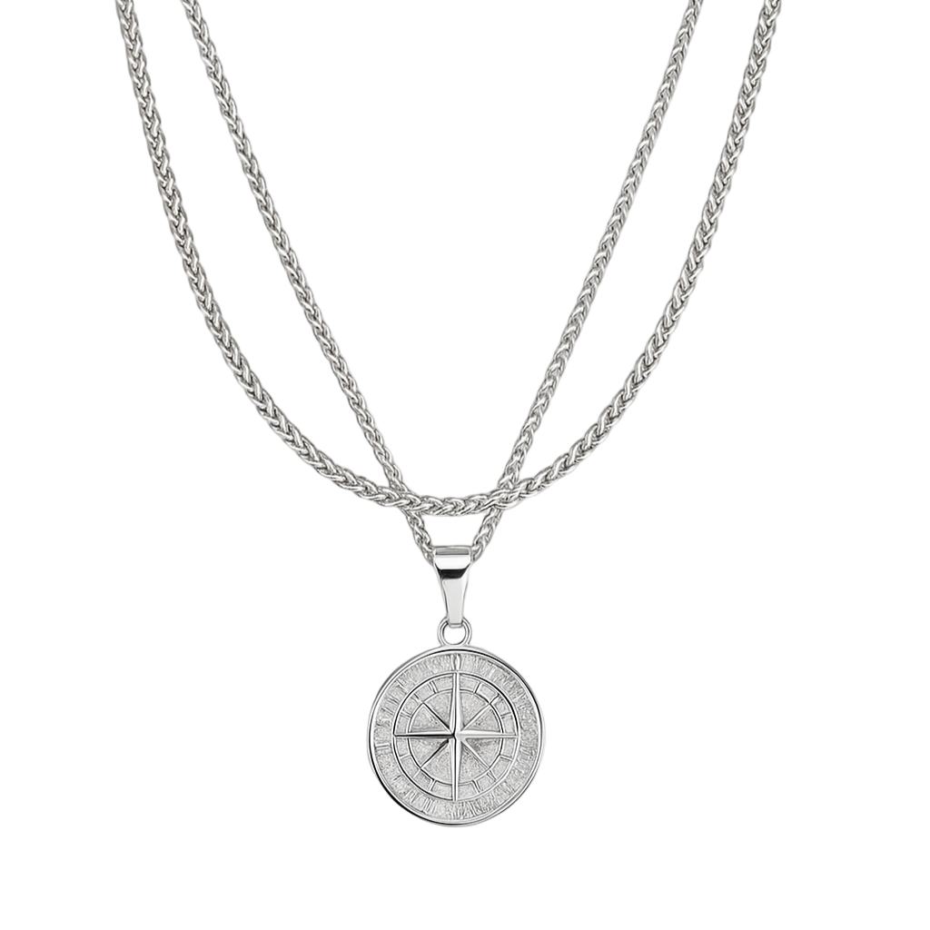 COMPASS AND CHAIN SET (SILVER)