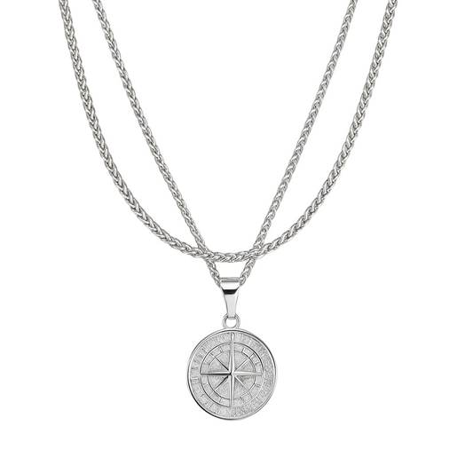 COMPASS AND CHAIN SET (SILVER)